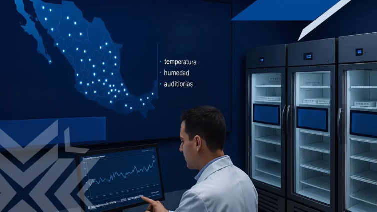 Técnico monitorea en laboratorio mexicano temperatura, humedad y auditorías conforme a guía COFEPRIS